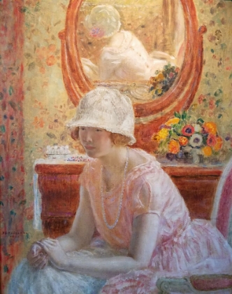 Picture of YOUNG GIRL BEFORE A MIRROR IN A PINK DRESS 1923